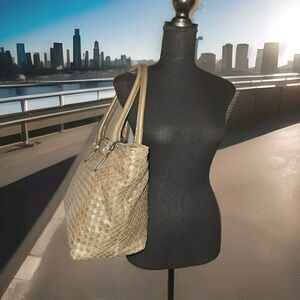 Calzaiuoli Woven Italian Leather Handbag 17x13x6 Taupe Made In Florence Italy